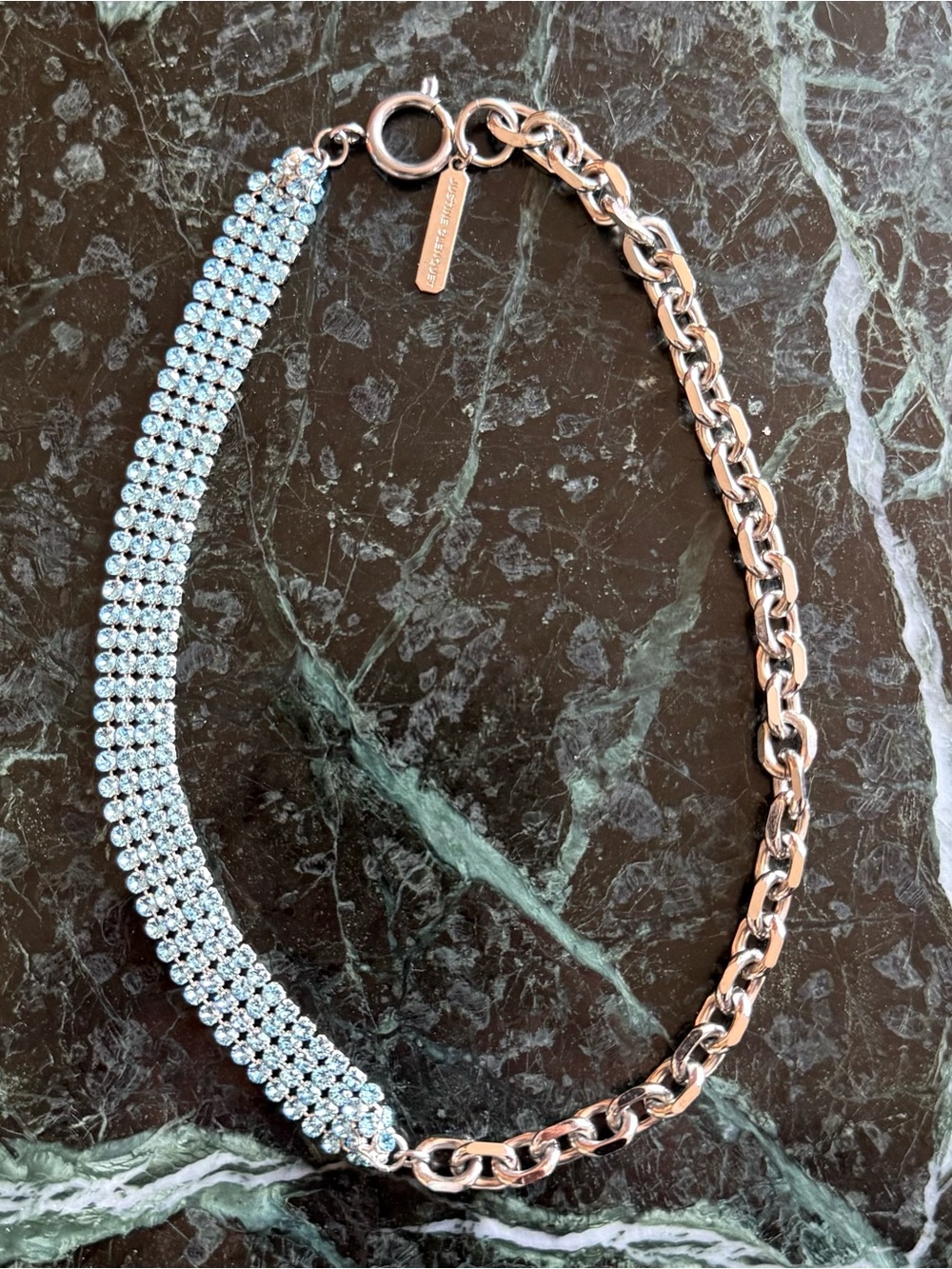 Justine Clenquet Crystal Chain Choker Necklace – Silver – Like New